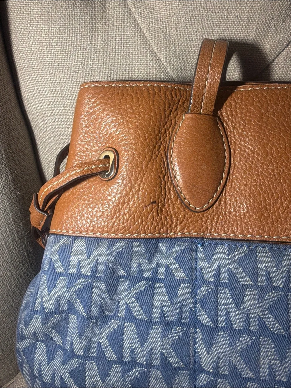 Michael Kors Brown Leather & Blue Signature Tote
